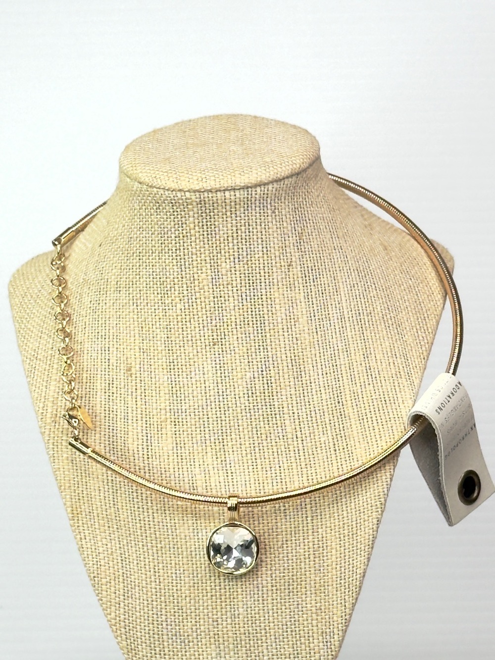 NWT Anthropologie Gold Tone Snake Chain Necklace w Round Crystal Pendant - Picture 4 of 9